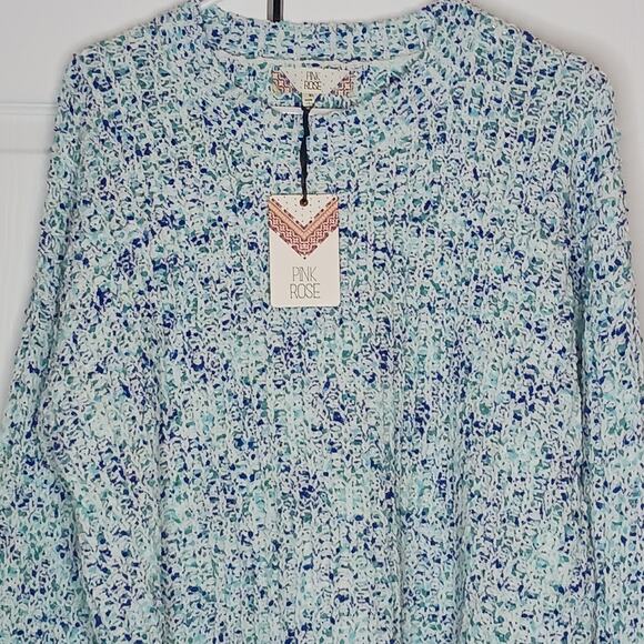 Pink Rose Ivory/ Teal Blue Chunky Knit Sweater Sz XL- NWT - Picture 12 of 15